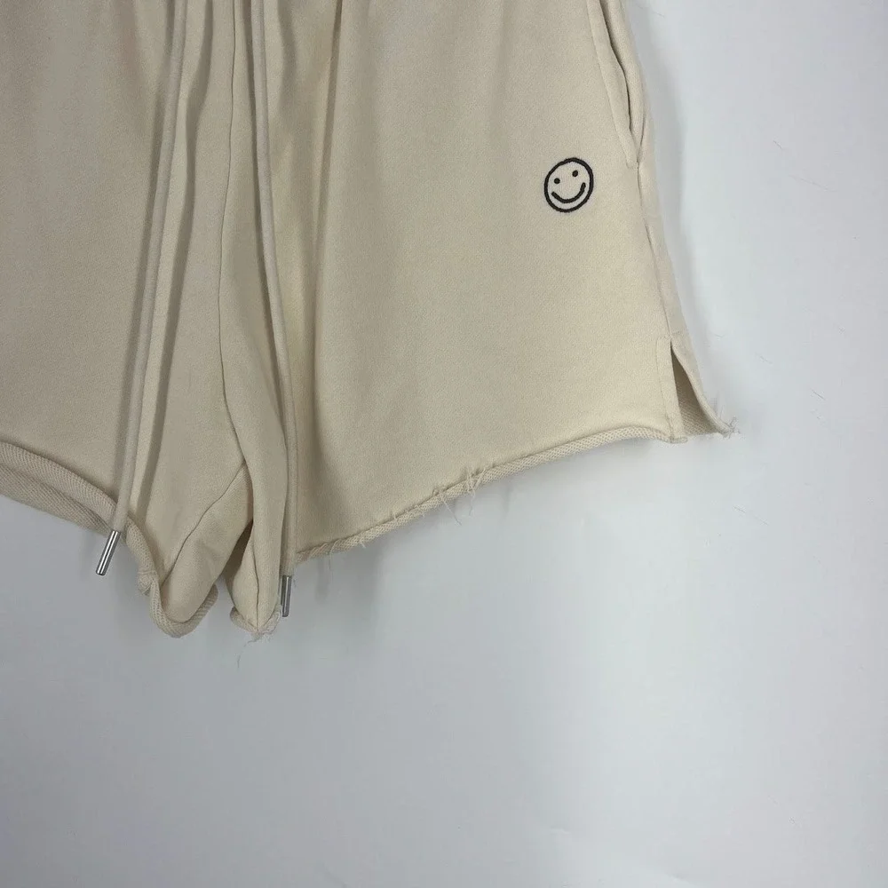 Things Between Cream Smiley Face Cotton Sweat Shorts TBP483 Womens‎ Small